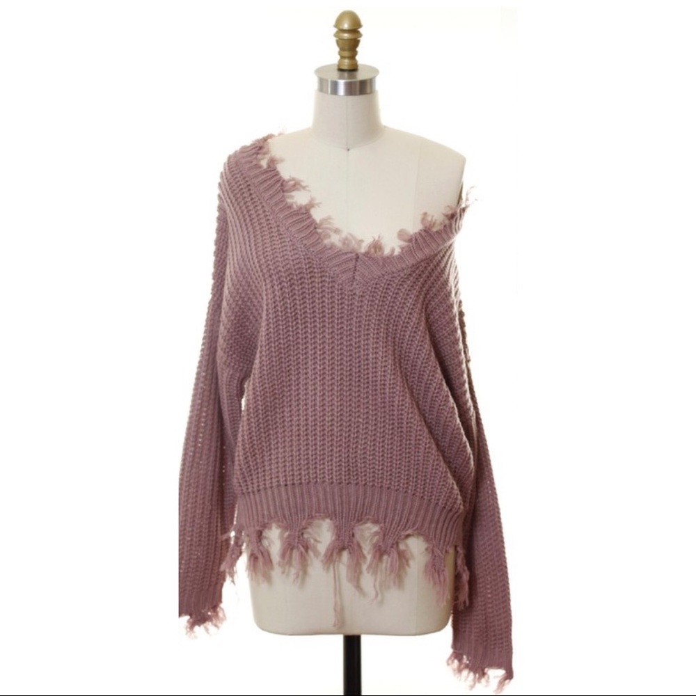 Distressed Fringe Sweater